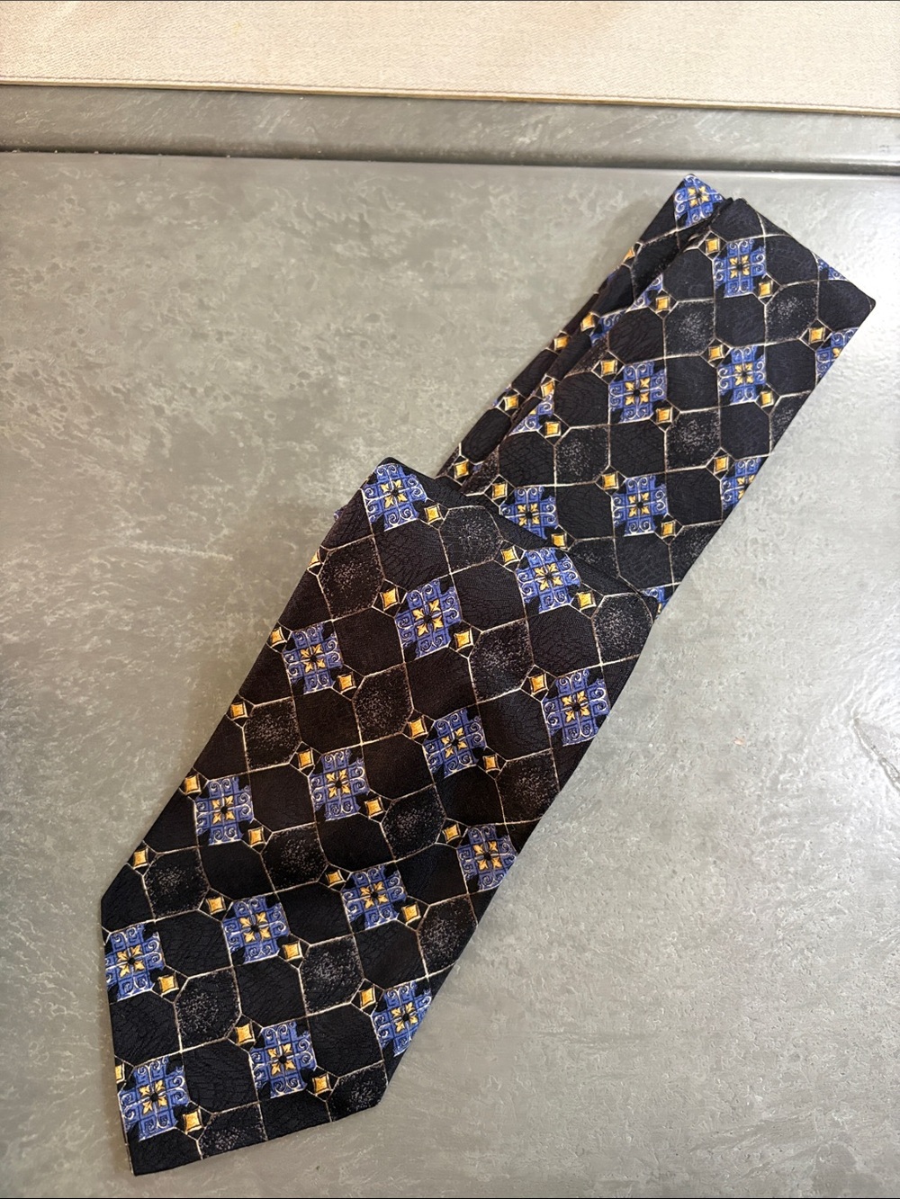 Robert Talbott Black Geometric Pattern Men's Tie with Blue and Gold Accents